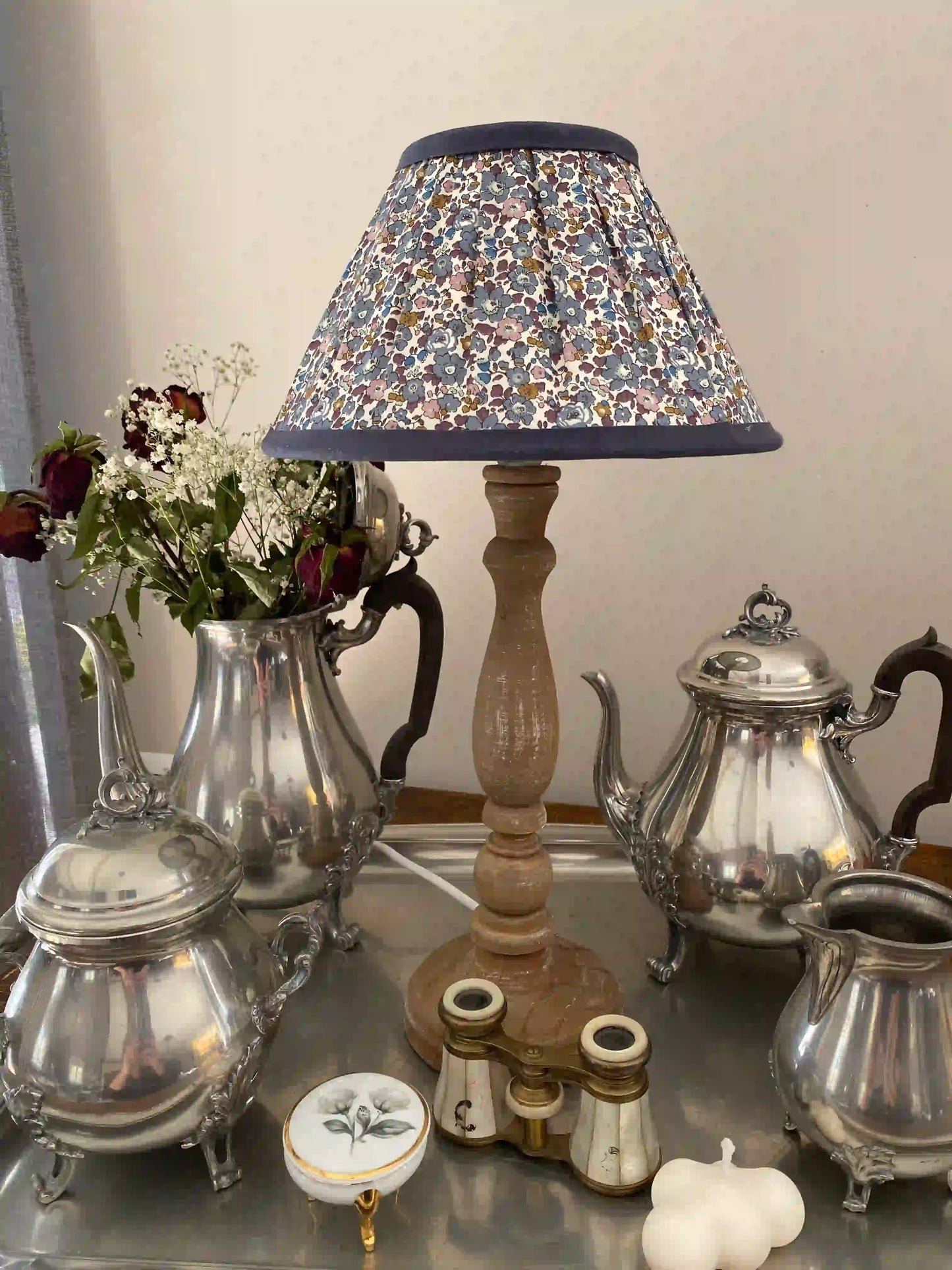 Abat-jour liberty bleu gris et rose